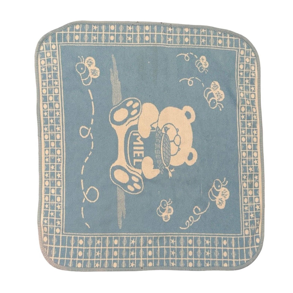 San Marcos Baby Blue Teddy Bear Miel Honey Bee Star Kids Blanket with STAINS